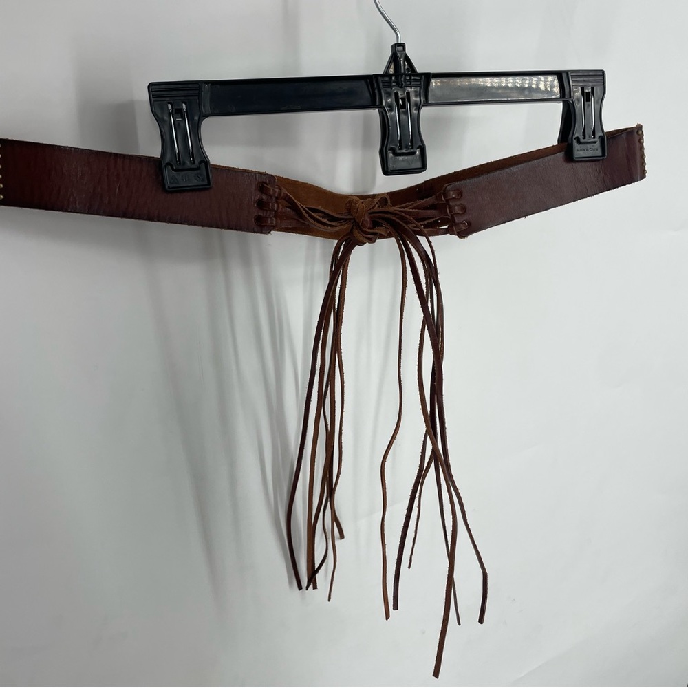 Vintage Y2K Old Navy Leather Tie Belt Lace Fringe Western Cowgirl Rodeo Brown